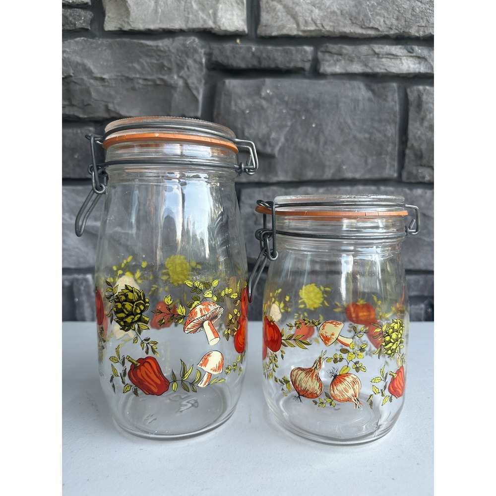 Vintage Arc France Spice of Life Kitchen Jar Canister Set 1L & 1.5L Cottage Farm